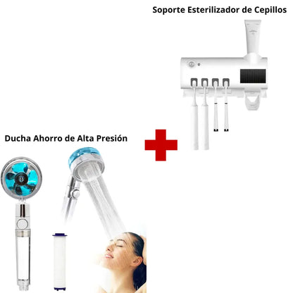 Kit Baño Higiénico: Ducha de Alta Presión + Esterilizador de Cepillos