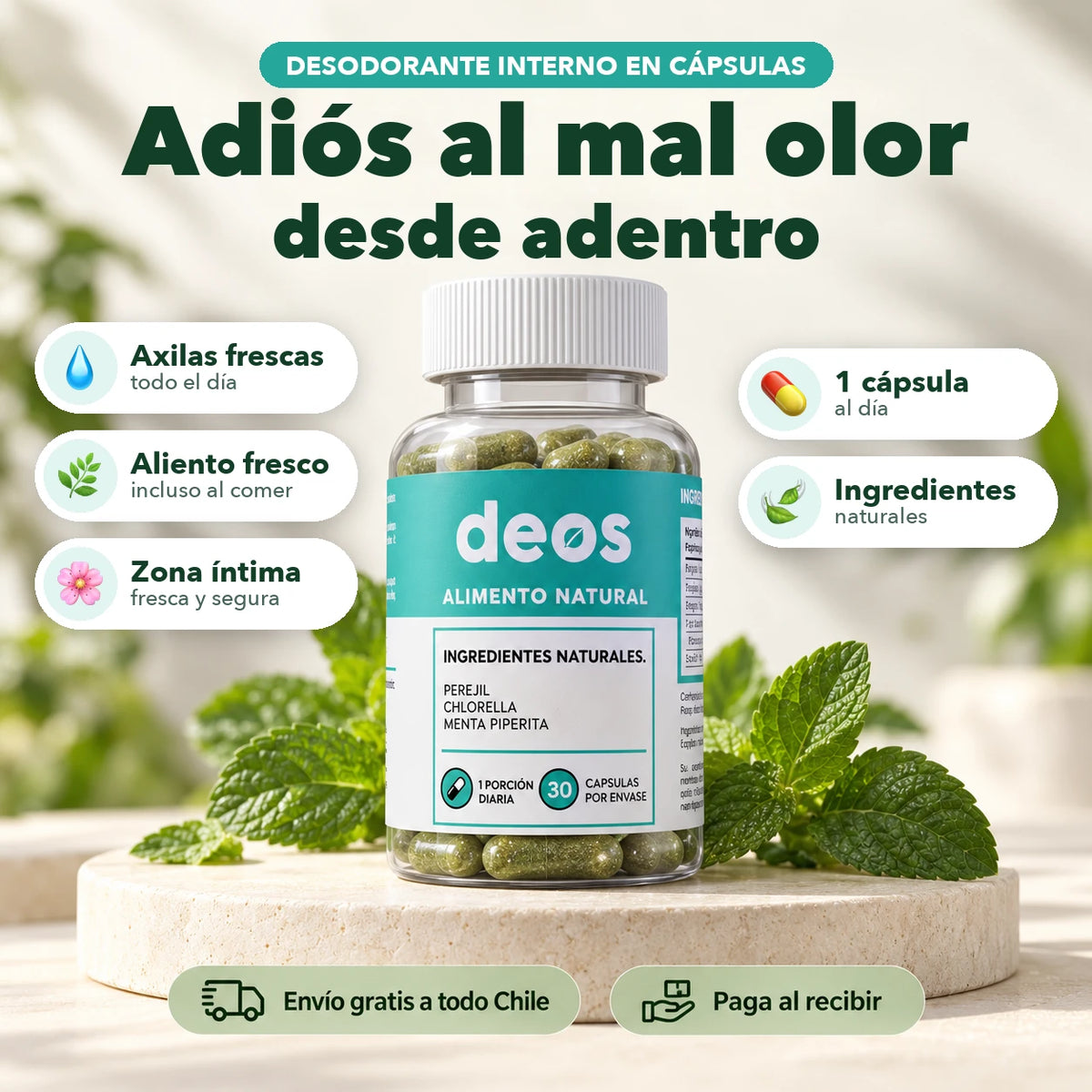 DEOS desodorante interno en cápsulas: axilas, aliento y zona íntima